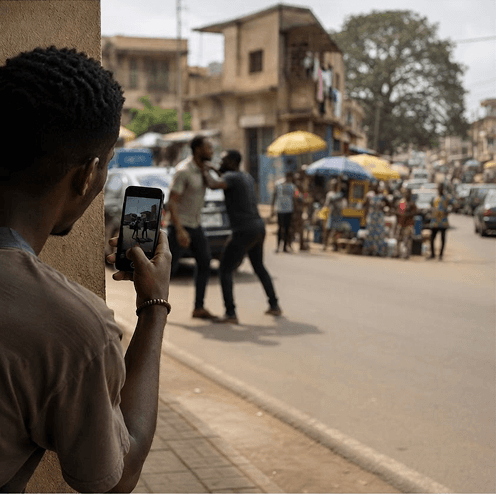 Resident recording a nearby street incident on their phone