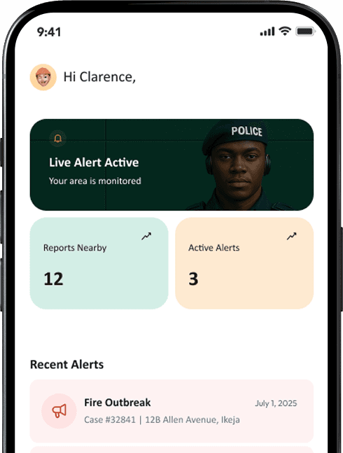 NCR Live Alert app showing live alerts dashboard