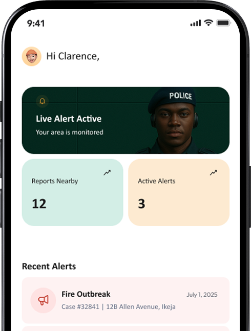 NCR Live Alert app showing live alerts dashboard
