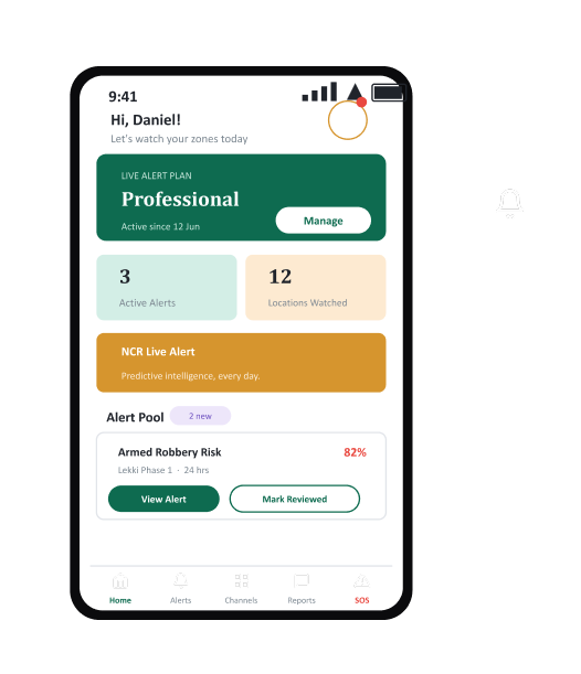 NCR Live Alert professional plan on mobile
